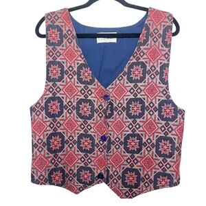 VTG QUILT PATTERN TAPESTRY VEST 80s 90s COTTAGECORE GRANDMACORE BY TANGIBLES M L